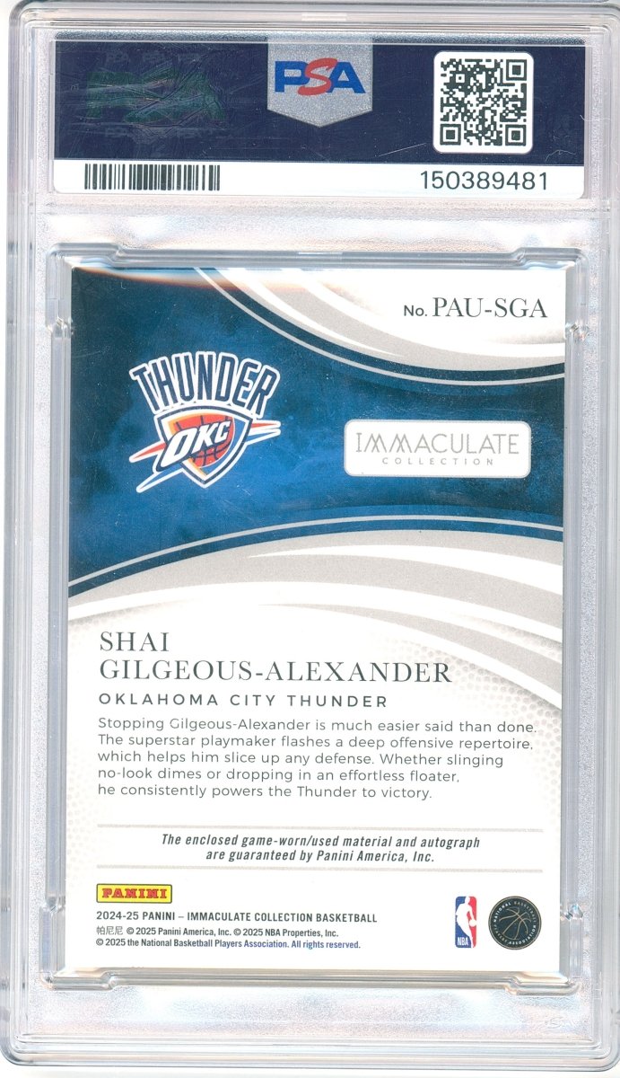 2024-25 Panini Immaculate Shai Gilgeous-Alexander Game-Worn Patch On-Card Auto International Red PAU-SGA 3/5 PSA 8 Auto 10 - Kapascope