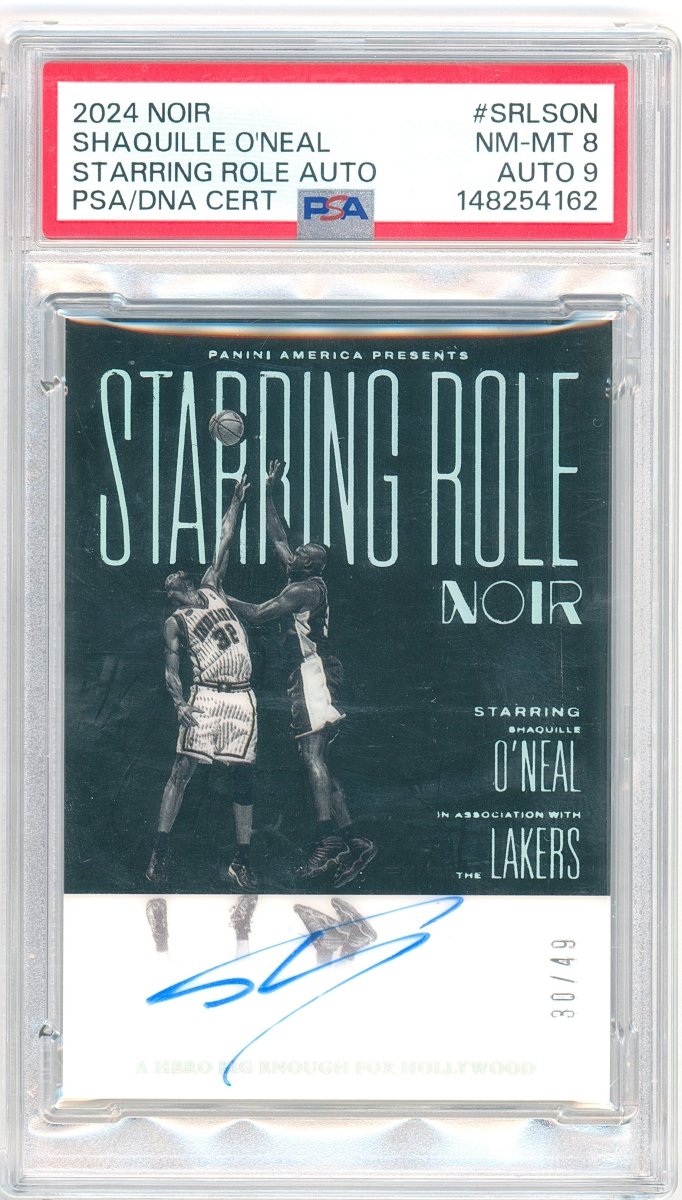 2024-25 Panini Noir Starring Role Auto Shaquille O'Neal SRL-SON /49 PSA 8 Auto 9 – Los Angeles Lakers - Kapascope