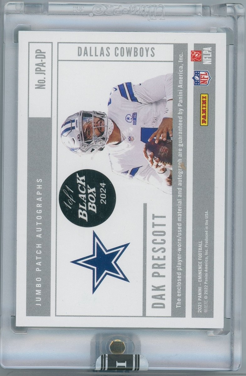 2024 Panini Black Box 2021 Panini Eminence Dak Prescott Jumbo Patch Auto Green JPA-DP 1/1 - Kapascope