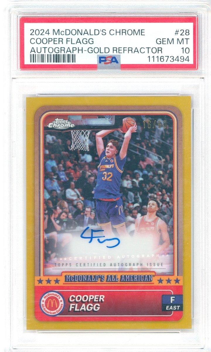 2024 Topps Chrome McDonald's Cooper Flagg 28 Gold Autograph Refractor 16/50 PSA 10 - Kapascope