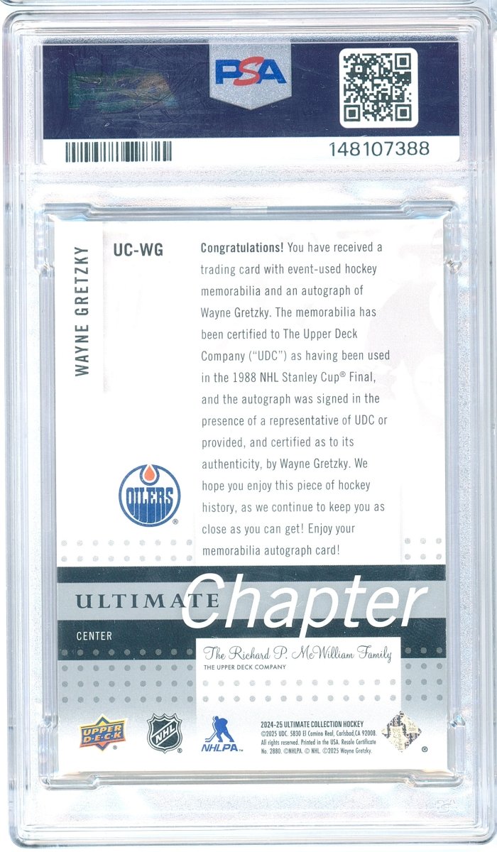 2024 Upper Deck Ultimate Collection Wayne Gretzky 1988 Stanley Cup Final Game-Worn Jersey Auto UC-WG PSA 8 Auto 10 - Kapascope