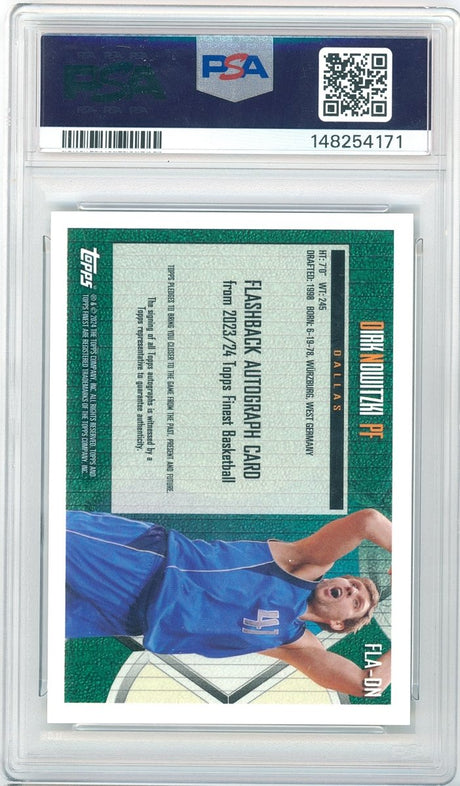 2023-24 Topps Finest Dirk Nowitzki Flashback Autograph Black Refractor FLA-DN 15/25 PSA 9 Auto 10 - Kapascope