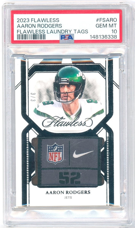 2023 Panini Flawless Aaron Rodgers Flawless Laundry Tags FS-ARO 3/3 PSA 10 Gem Mint Jets - Kapascope