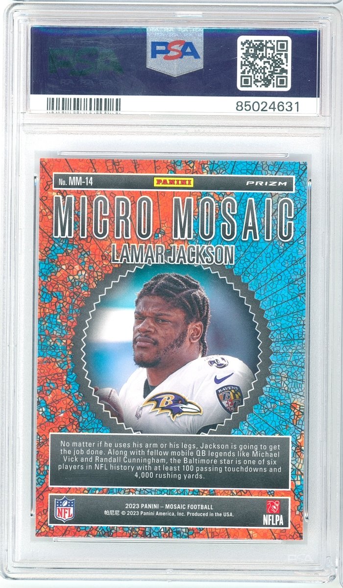 2023 Panini Mosaic Lamar Jackson Micro Mosaic MM14 PSA 9 Mint Baltimore Ravens - Kapascope