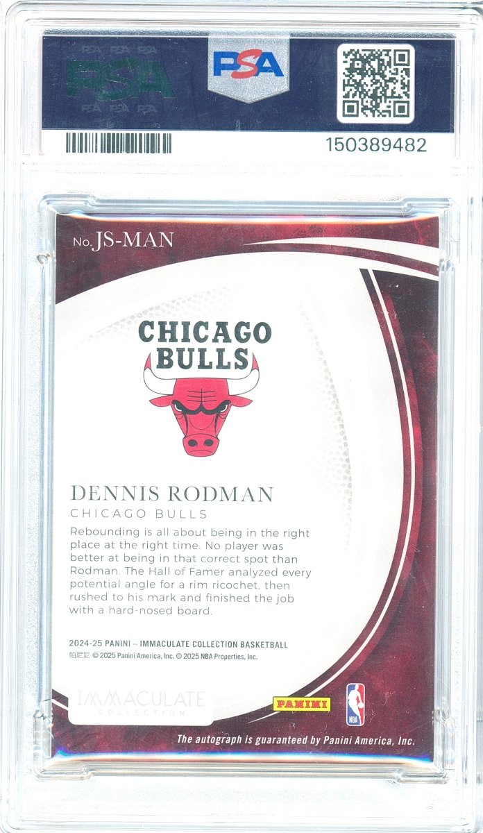2024-25 Panini Immaculate Dennis Rodman Jubilee Signatures Intl Red Auto JS-MAN /8 PSA 8 Auto 8 Bulls - Kapascope