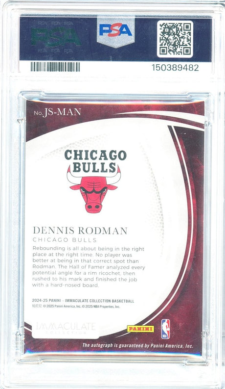 2024-25 Panini Immaculate Dennis Rodman Jubilee Signatures Intl Red Auto JS-MAN /8 PSA 8 Auto 8 Bulls - Kapascope