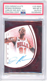 2024-25 Panini Immaculate Dennis Rodman Jubilee Signatures Intl Red Auto JS-MAN /8 PSA 8 Auto 8 Bulls - Kapascope