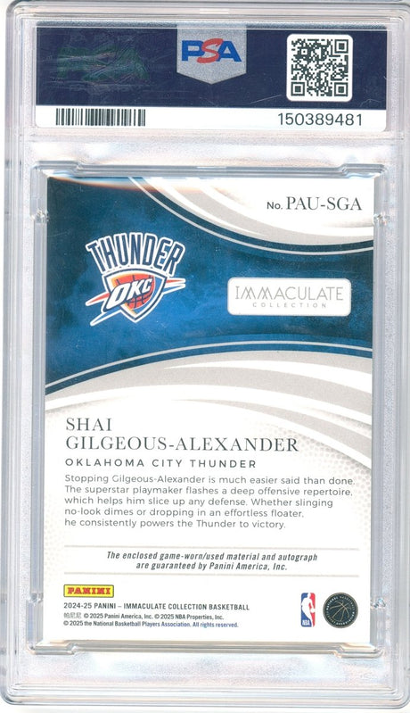 2024-25 Panini Immaculate Shai Gilgeous-Alexander Game-Worn Patch On-Card Auto International Red PAU-SGA 3/5 PSA 8 Auto 10 - Kapascope