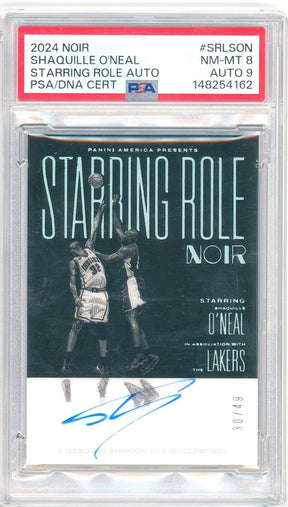 2024-25 Panini Noir Starring Role Auto Shaquille O'Neal SRL-SON /49 PSA 8 Auto 9 – Los Angeles Lakers - Kapascope