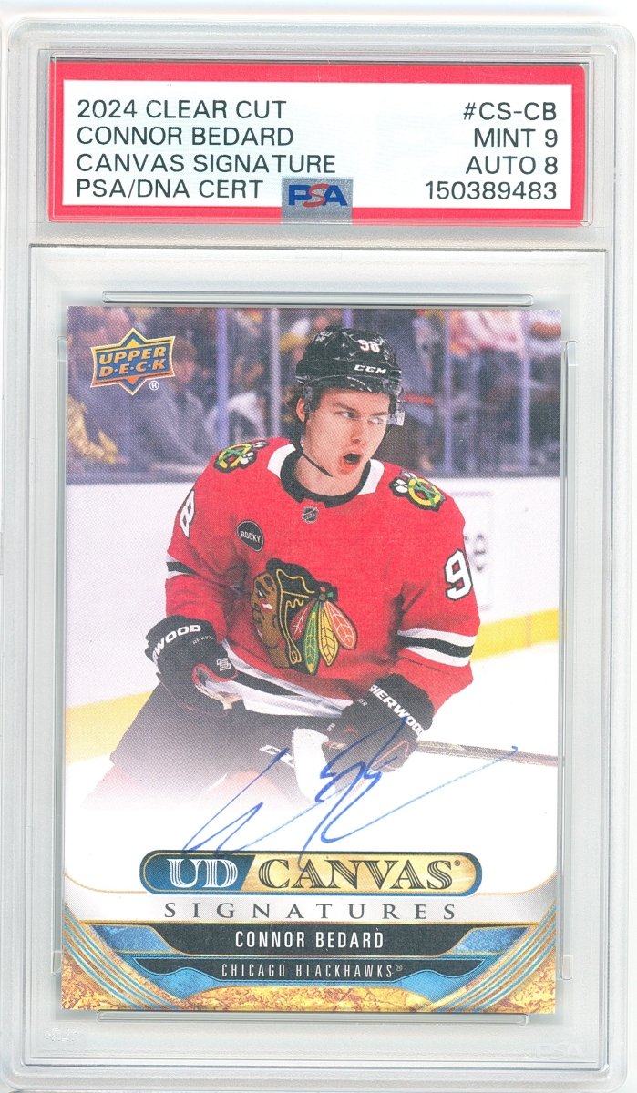 2024-25 Upper Deck Clear Cut Connor Bedard UD Canvas Signatures CS-CB PSA 9 Mint Auto 8 - Kapascope