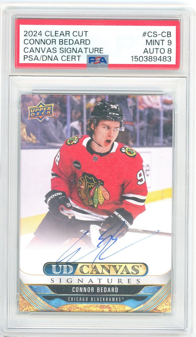 2024-25 Upper Deck Clear Cut Connor Bedard UD Canvas Signatures CS-CB PSA 9 Mint Auto 8 - Kapascope