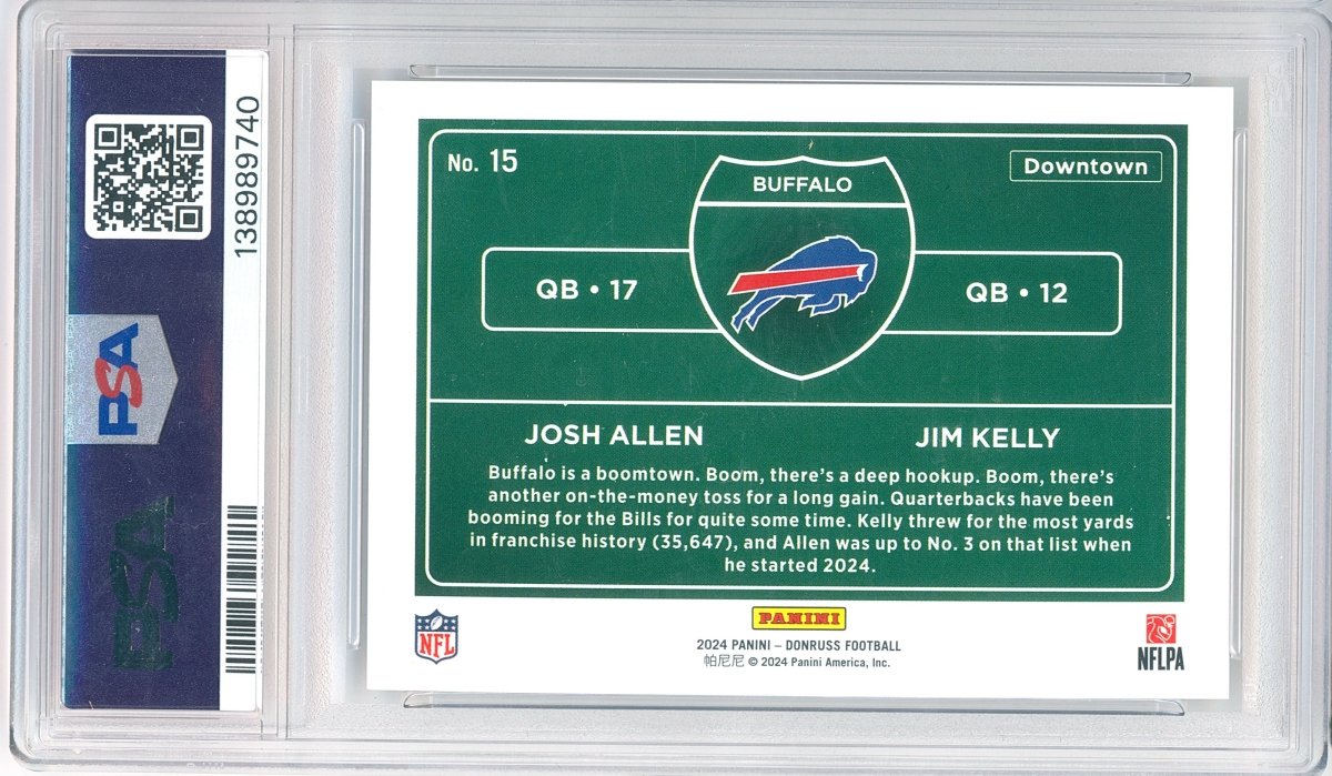 2024 Donruss Josh Allen / Jim Kelly Downtown! Horizontal 15 PSA 8 NM-MT Buffalo Bills - Kapascope