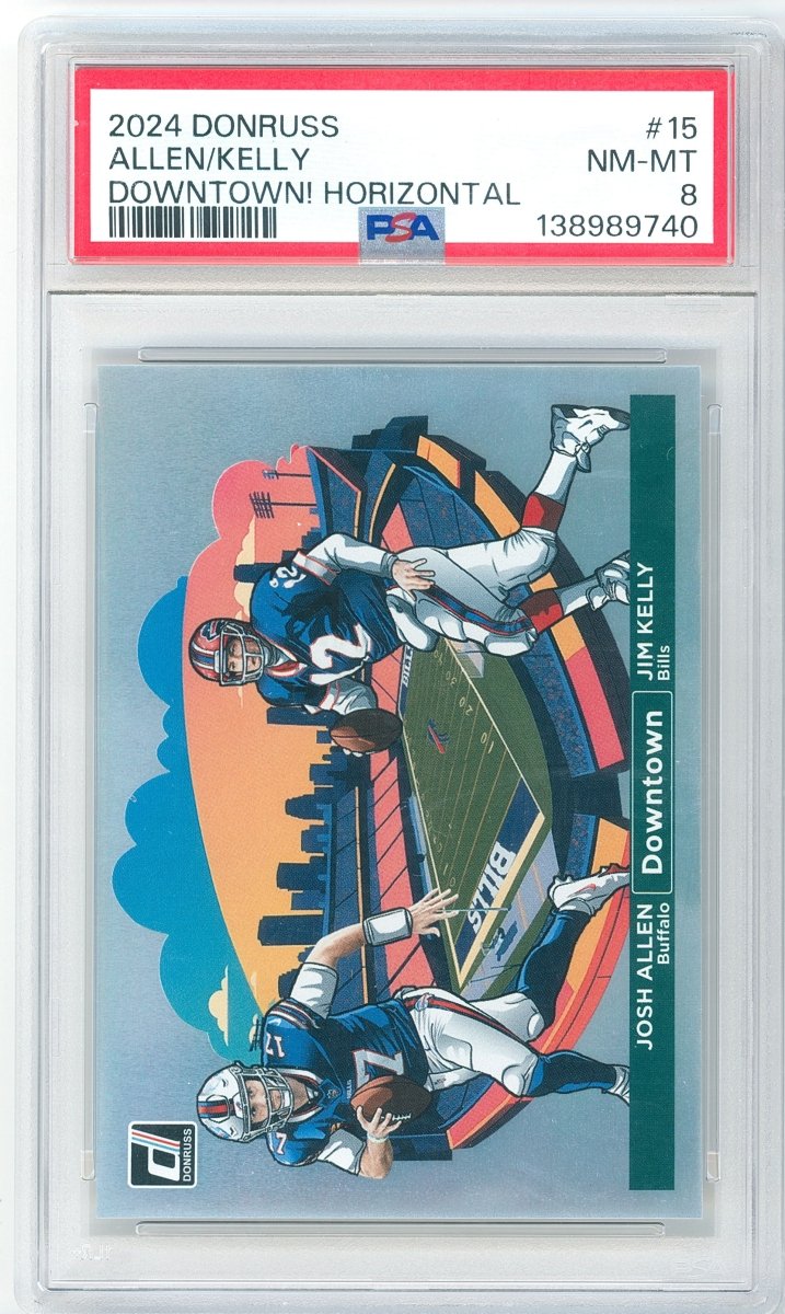 2024 Donruss Josh Allen / Jim Kelly Downtown! Horizontal 15 PSA 8 NM-MT Buffalo Bills - Kapascope