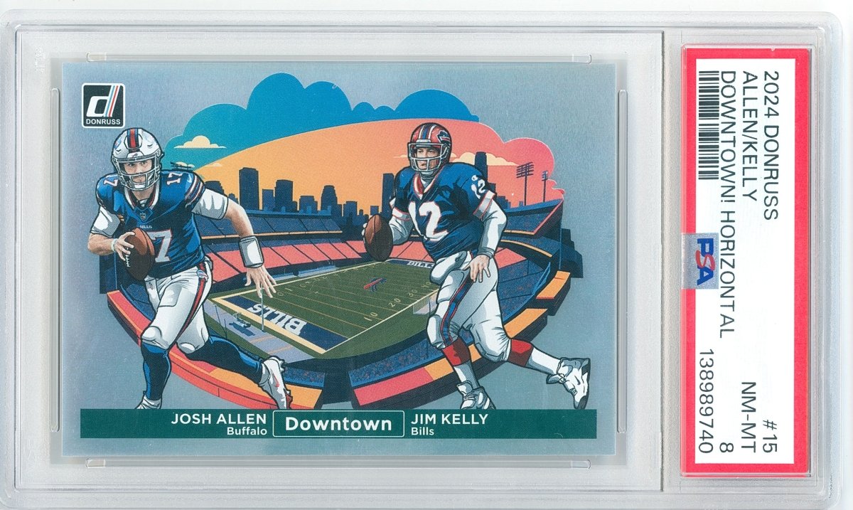 2024 Donruss Josh Allen / Jim Kelly Downtown! Horizontal 15 PSA 8 NM-MT Buffalo Bills - Kapascope