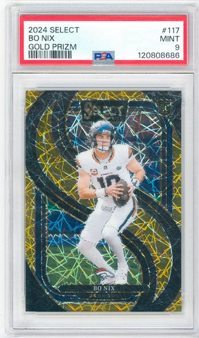 2024 Panini Select Bo Nix Gold Prizm Rookie 117 3/10 PSA 9 Mint - Kapascope