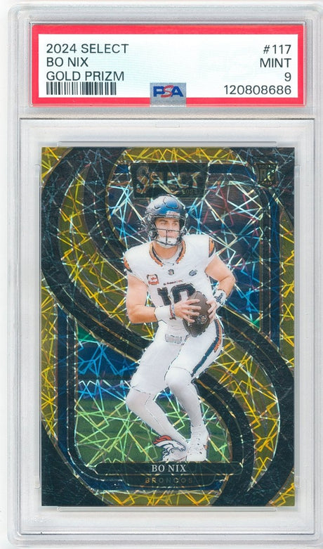 2024 Panini Select Bo Nix Gold Prizm Rookie 117 3/10 PSA 9 Mint - Kapascope