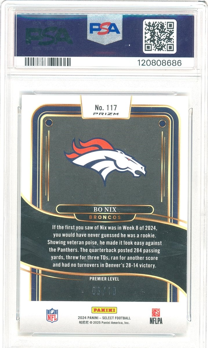 2024 Panini Select Bo Nix Gold Prizm Rookie 117 3/10 PSA 9 Mint - Kapascope