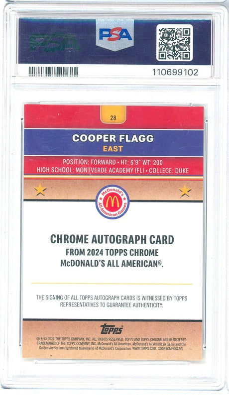 2024 Topps Chrome McDonald's Cooper Flagg 28 Gold Autograph Refractor 16/50 PSA 10 - Kapascope