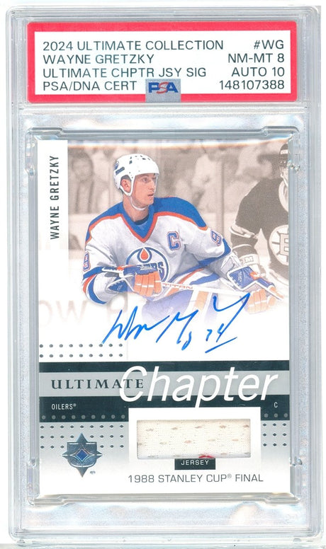 2024 Upper Deck Ultimate Collection Wayne Gretzky 1988 Stanley Cup Final Game-Worn Jersey Auto UC-WG PSA 8 Auto 10 - Kapascope