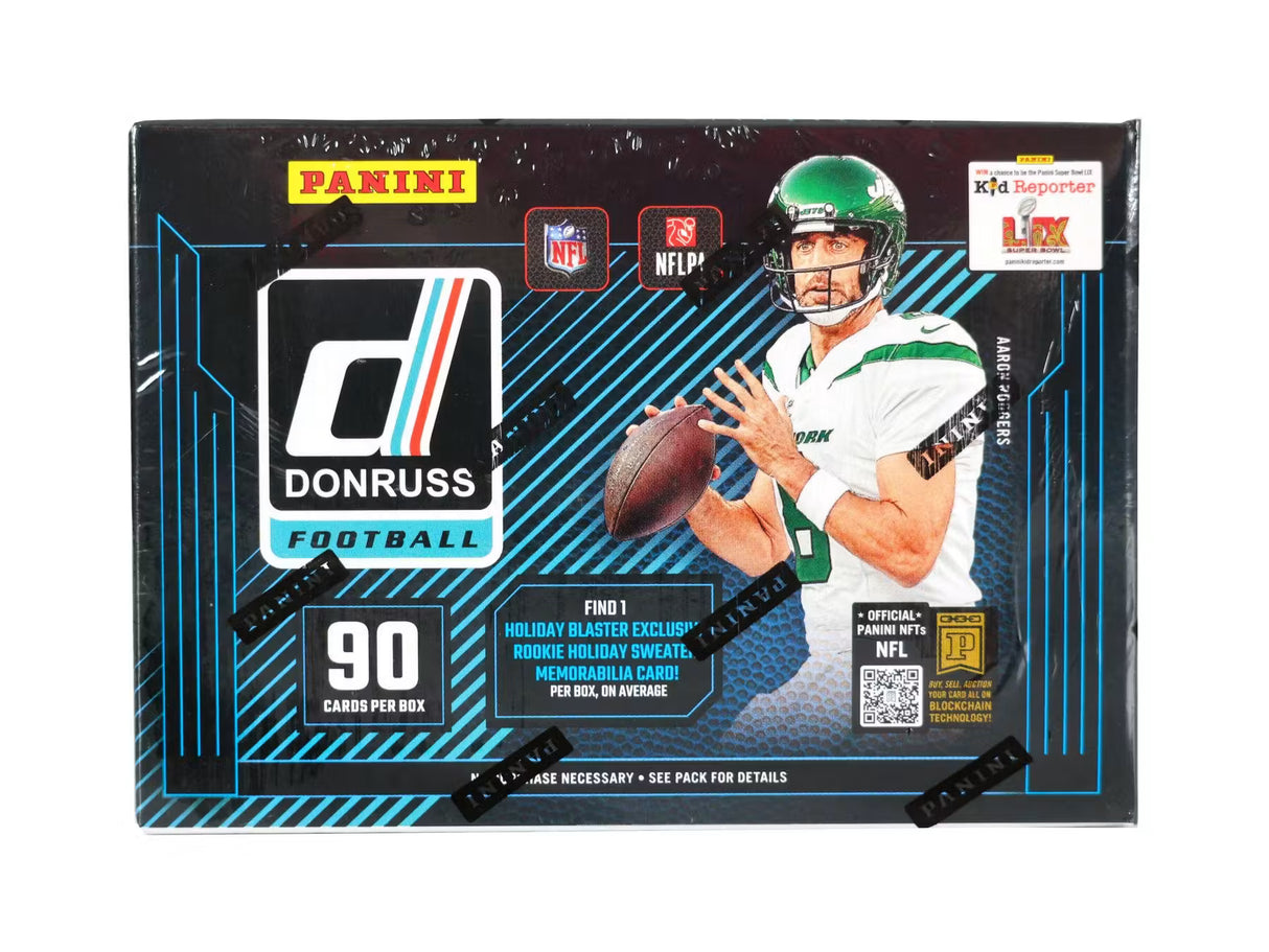 2024 Panini Donruss Football Holiday Blaster Box contents with unopened football trading card packs