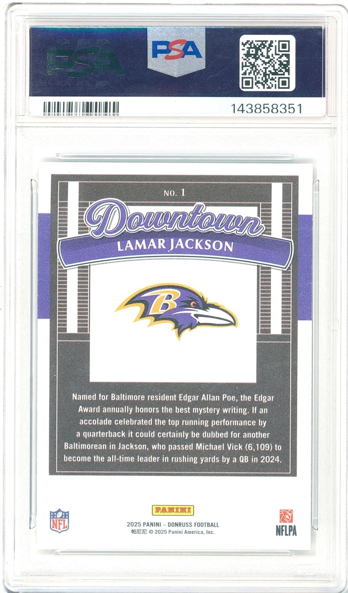 2025 Donruss Lamar Jackson Downtown! 1 PSA 10 Gem Mint Baltimore Ravens - Kapascope