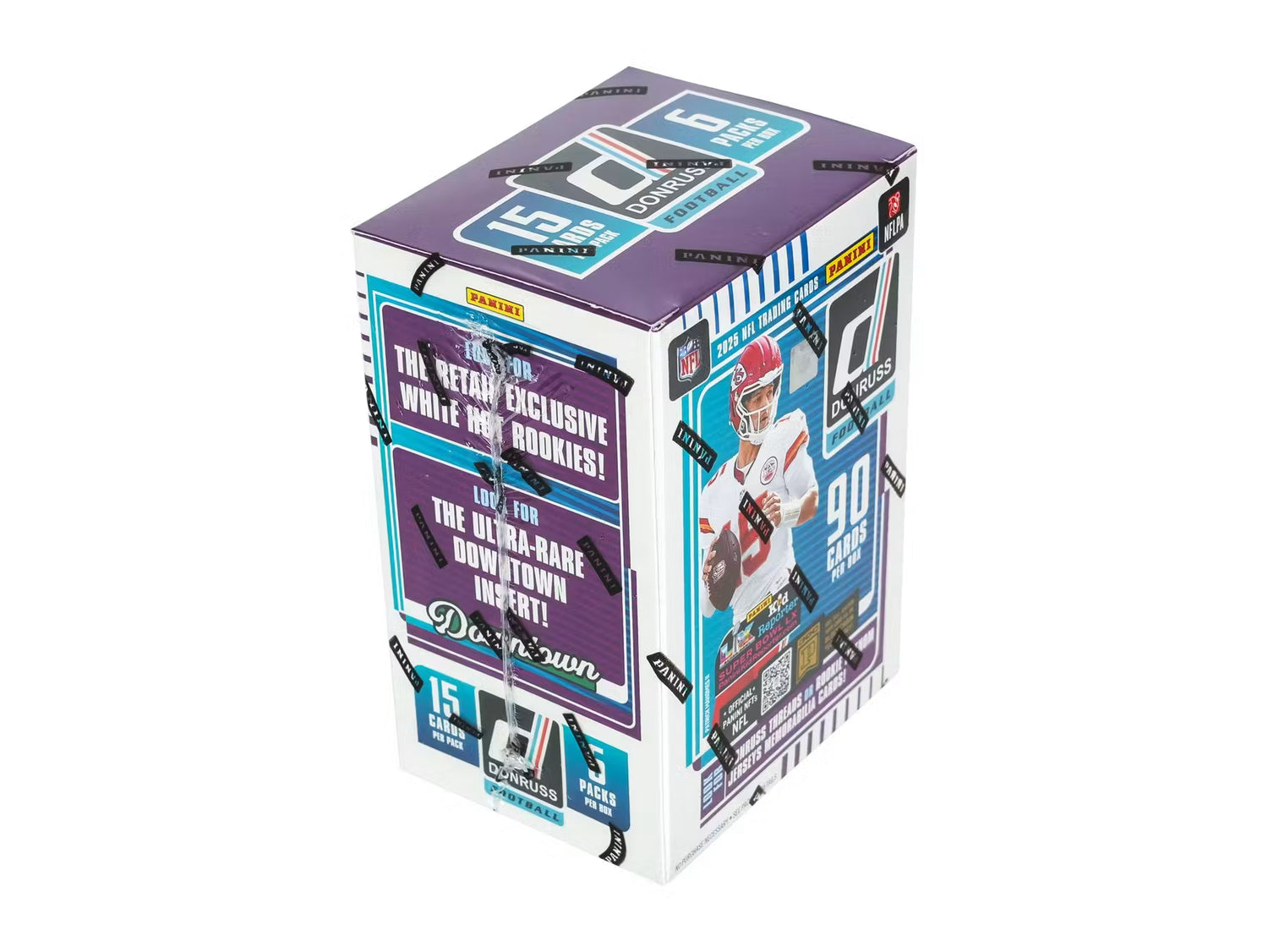 2025 Panini Donruss Football Blaster Box contents featuring sealed trading card packs