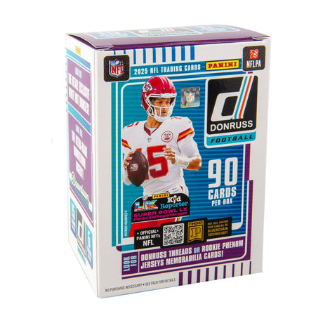 Opened 2025 Panini Donruss Football Blaster Box showing sealed packs inside