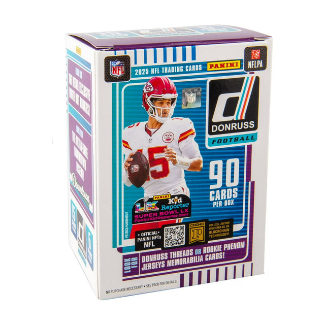 Opened 2025 Panini Donruss Football Blaster Box showing sealed packs inside