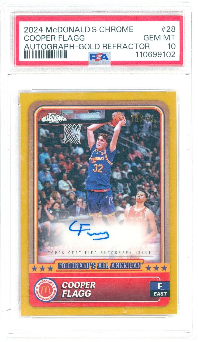 Shop Cooper Flagg 2024 Topps Chrome McDonald’s All American Gold Refractor Autograph 28, serial 10/50, graded PSA GEM MT 10 - Kapascope