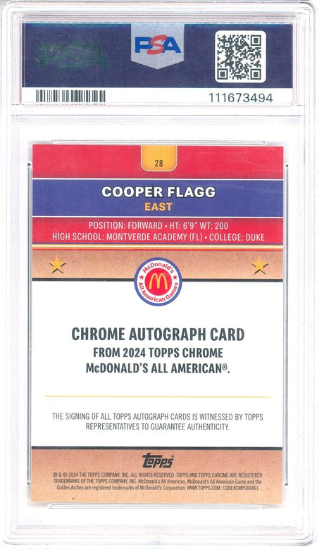 Shop Cooper Flagg 2024 Topps Chrome McDonald’s All American Gold Refractor Autograph 28, serial 10/50, graded PSA GEM MT 10 - Kapascope